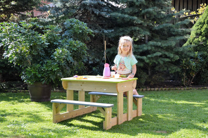 Masă de picnic senzorială Deluxe cu băncuțe și loc pentru nisip și apă (T2), Wendi Toys