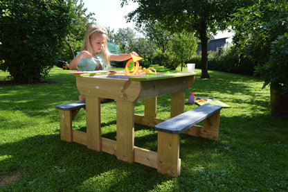 Masă de picnic senzorială Deluxe cu băncuțe și loc pentru nisip și apă (T2), Wendi Toys