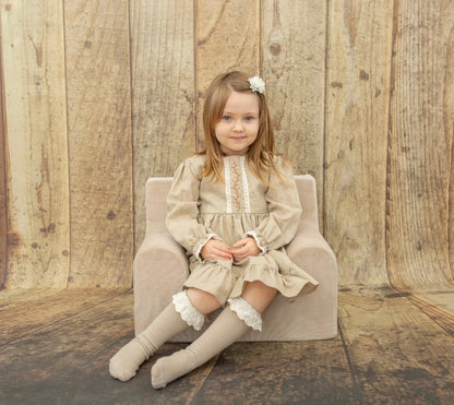 Fotoliu pentru copii Bej, din catifea - Twindeco - Beige Velvet