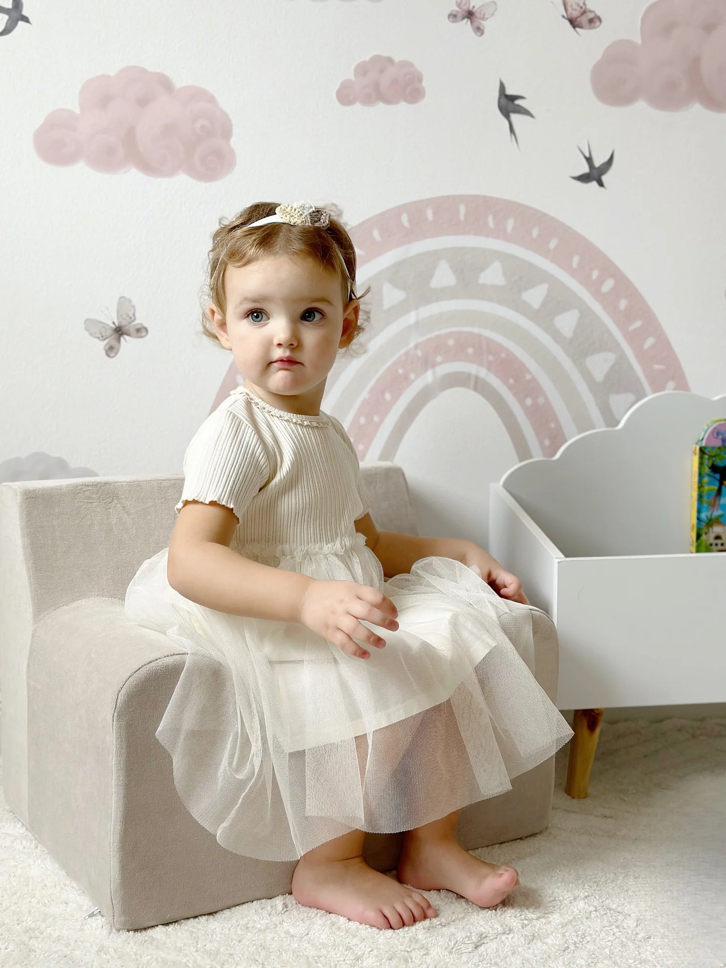 Fotoliu pentru copii Bej, din catifea - Twindeco - Beige Velvet