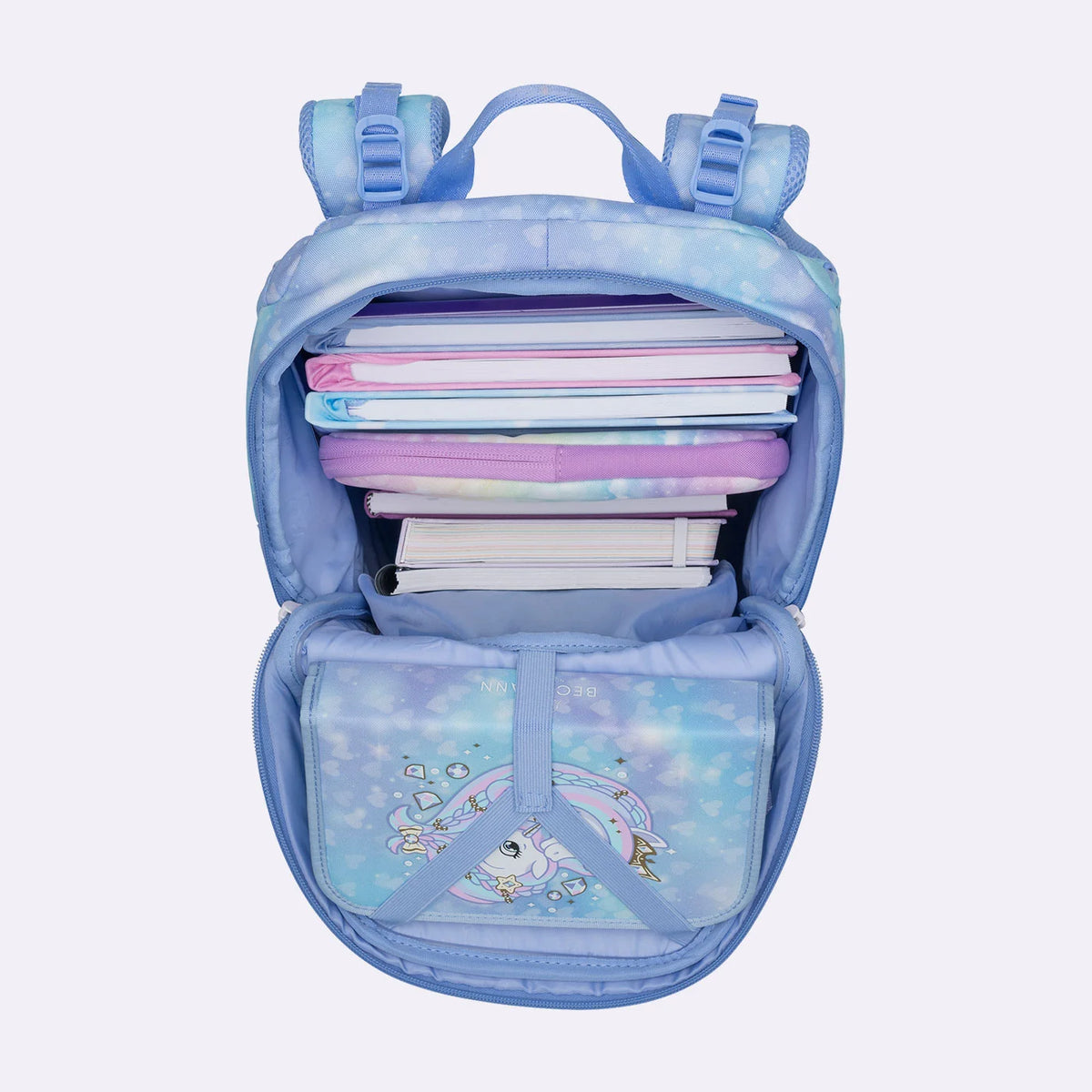 Ghiozdan, rucsac ergonomic cu pernǎ de aer Beckmann, Active Air FLX, Unicorn Princess Ice Blue