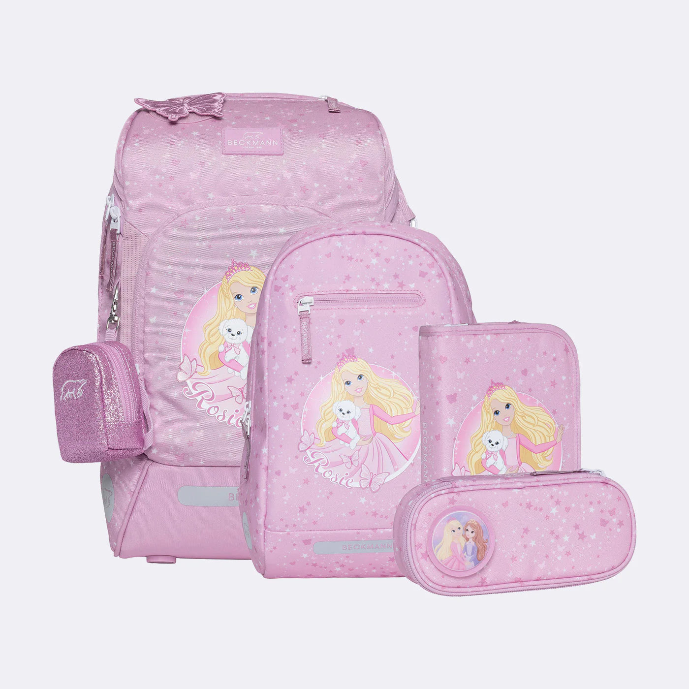 Ghiozdan, rucsac ergonomic cu pernǎ de aer Beckmann, set Active Air FLX 6 piese, Rosie
