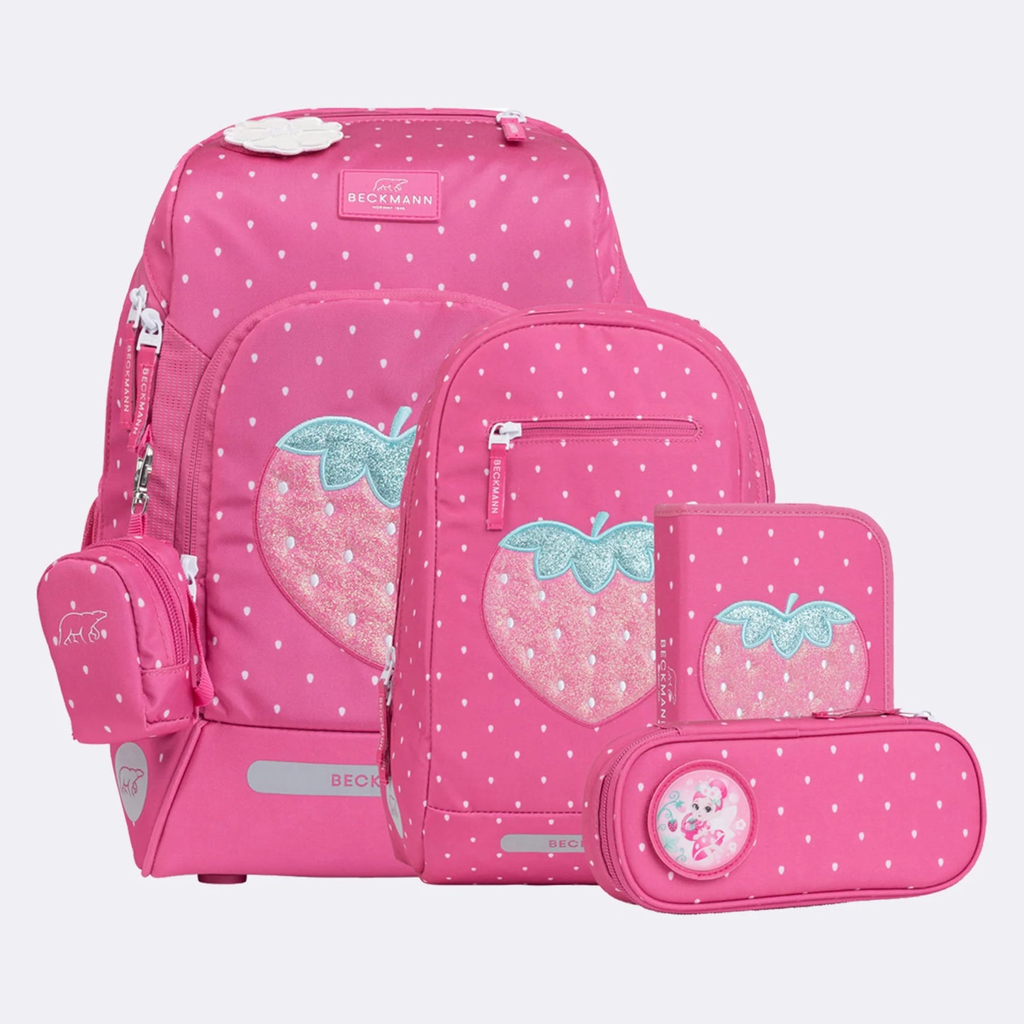 Ghiozdan, rucsac ergonomic cu pernǎ de aer Beckmann, set Active Air FLX 6 piese, Strawberry