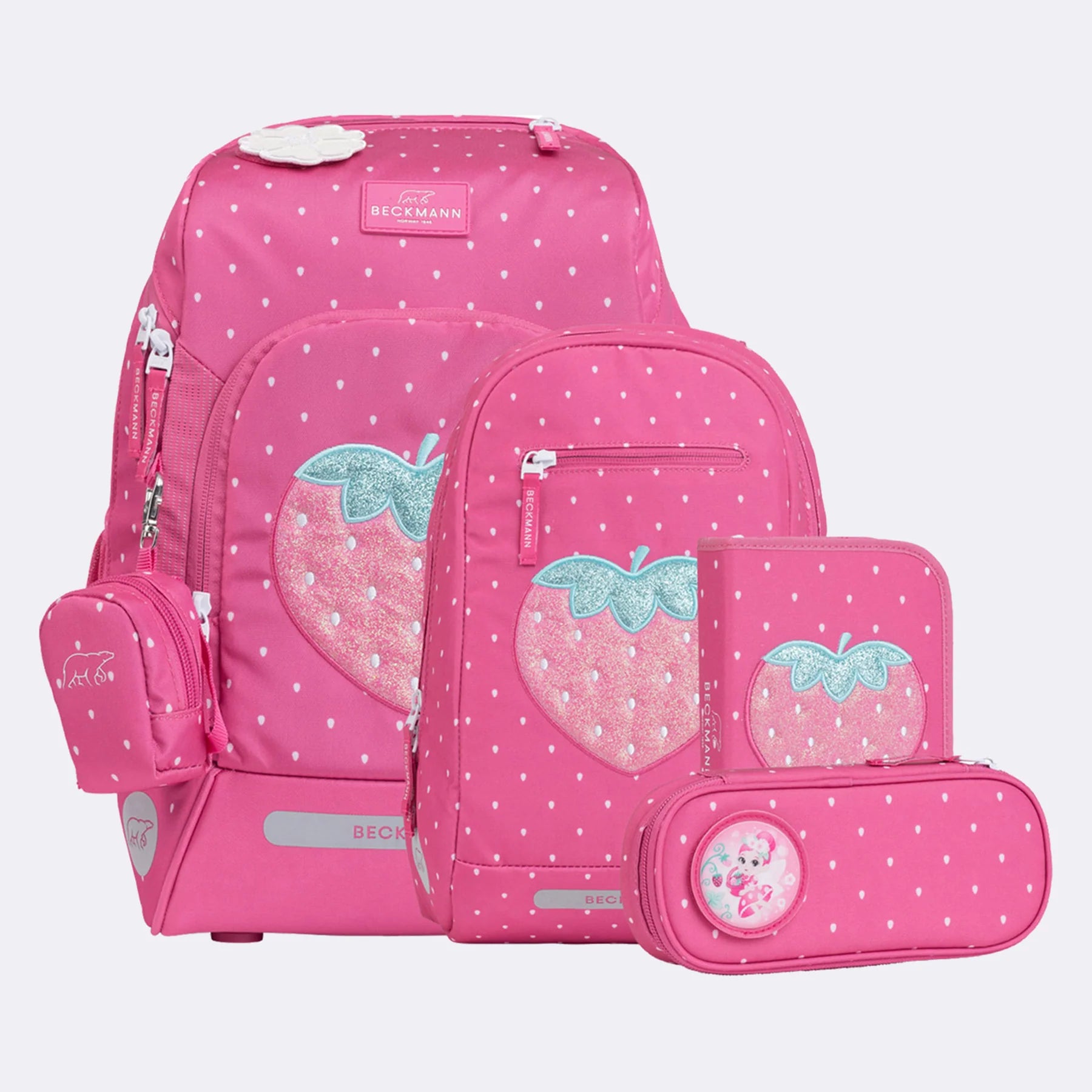 Ghiozdan, rucsac ergonomic cu pernǎ de aer Beckmann, set Active Air FLX 6 piese, Strawberry