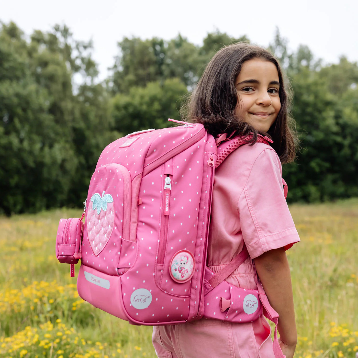 Ghiozdan, rucsac ergonomic cu pernǎ de aer Beckmann, set Active Air FLX 6 piese, Strawberry