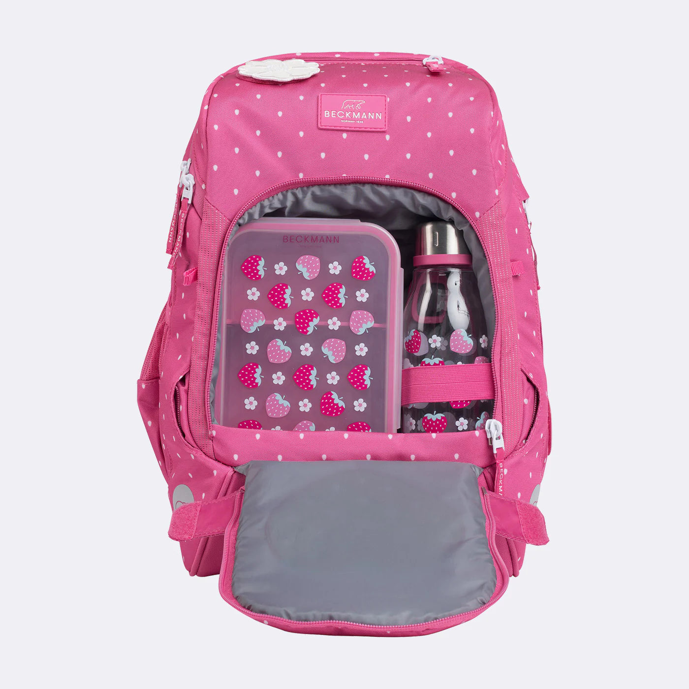 Ghiozdan, rucsac ergonomic cu pernǎ de aer Beckmann, set Active Air FLX 6 piese, Strawberry