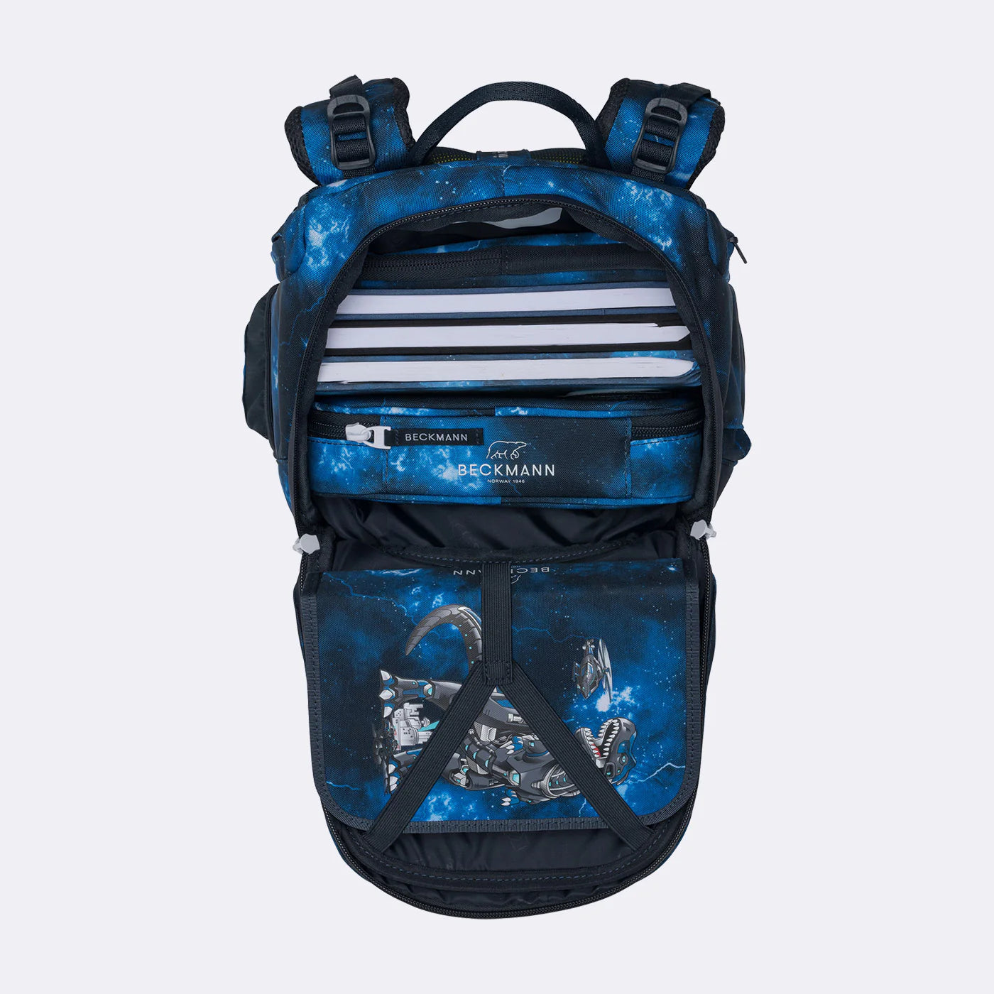 Ghiozdan, rucsac ergonomic cu pernǎ de aer Beckmann, set Active Air FLX 6 piese, Tech Rex