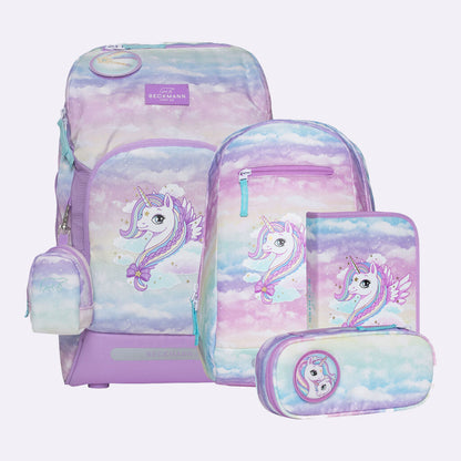 Ghiozdan, rucsac ergonomic cu pernǎ de aer Beckmann, set Active Air FLX 6 piese, Unicorn