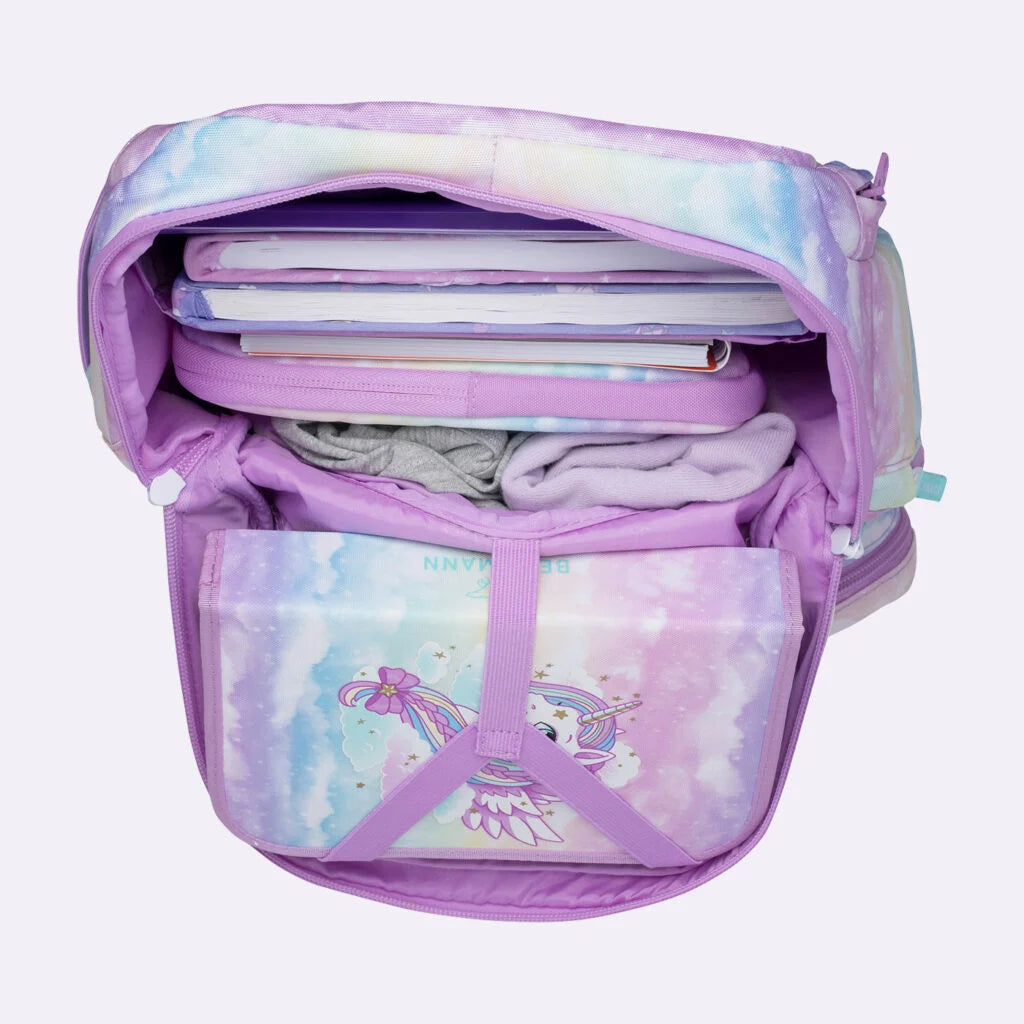 Ghiozdan, rucsac ergonomic cu pernǎ de aer Beckmann, set Active Air FLX 6 piese, Unicorn