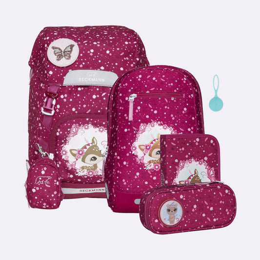 Ghiozdan, rucsac ergonomic Beckmann, SET CLASIC 6 PIESE, FOREST DEER RED