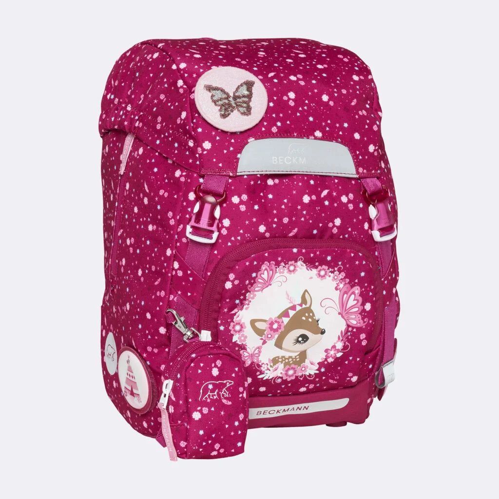 Ghiozdan, rucsac ergonomic Beckmann, set clasic 6 piese, Forest Deer Red