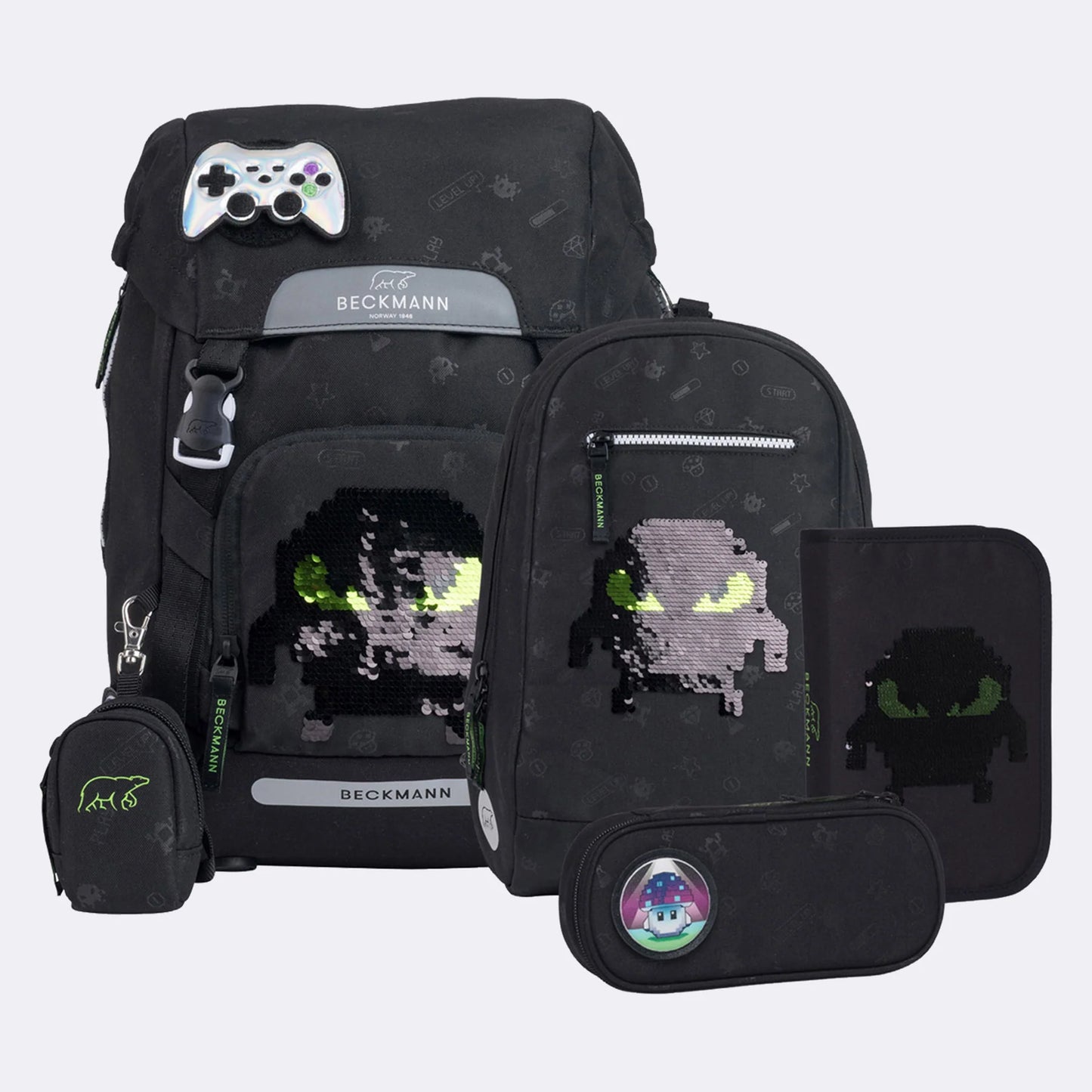 Ghiozdan, rucsac ergonomic Beckmann, set clasic 6 piese, Pixel