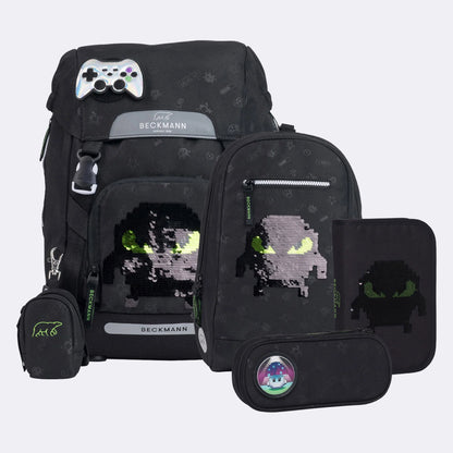 Ghiozdan, rucsac ergonomic Beckmann, set clasic 6 piese, Pixel