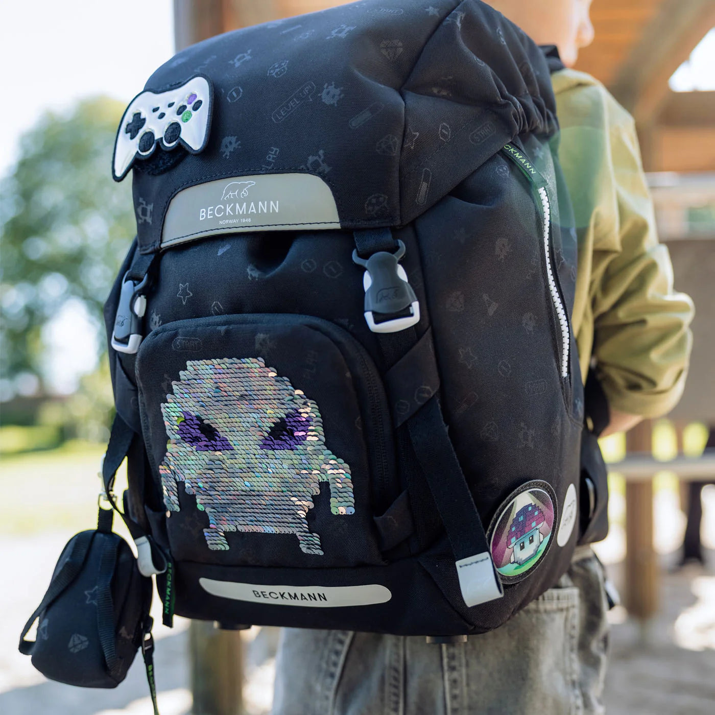 Ghiozdan, rucsac ergonomic Beckmann, set clasic 6 piese, Pixel
