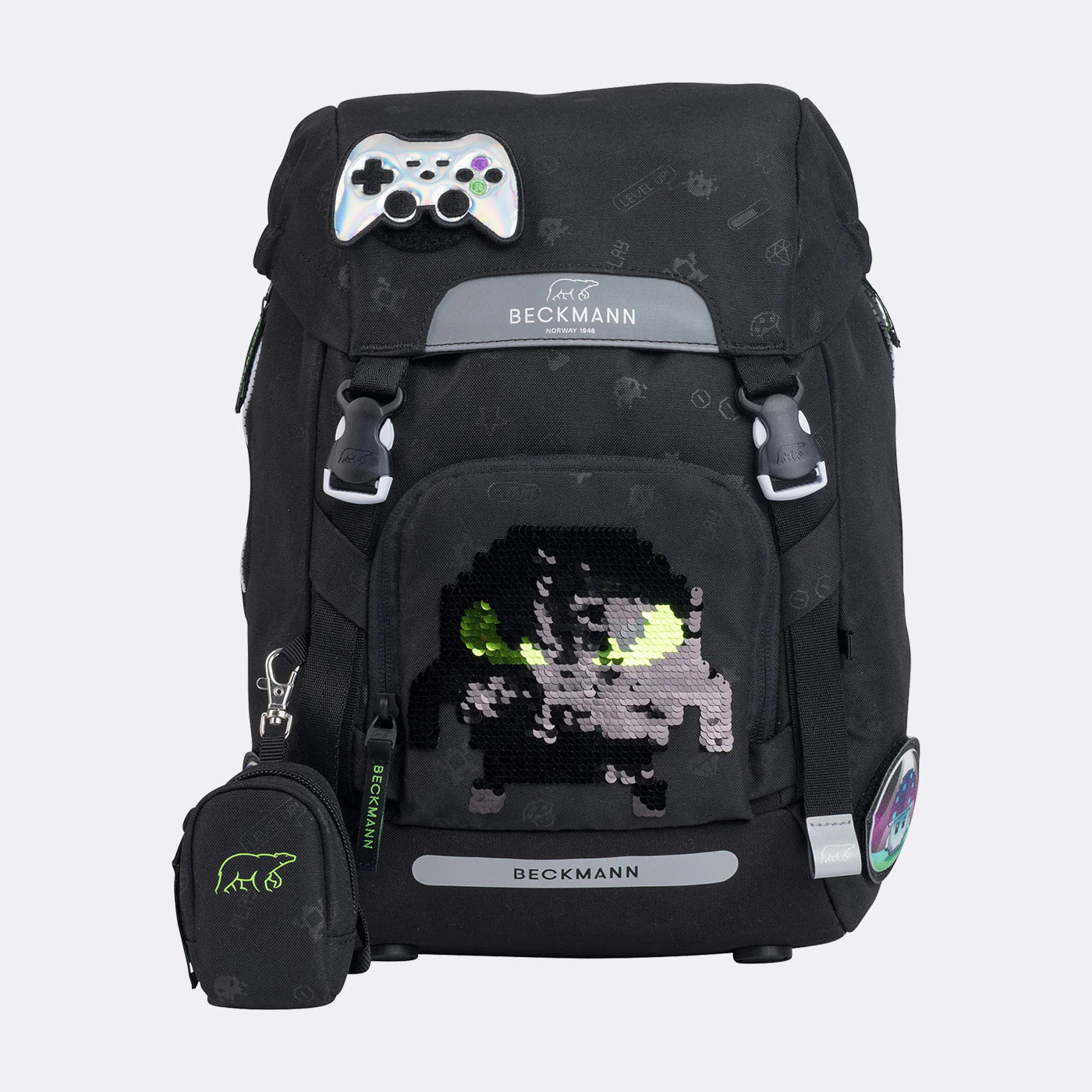Ghiozdan, rucsac ergonomic Beckmann, set clasic 6 piese, Pixel