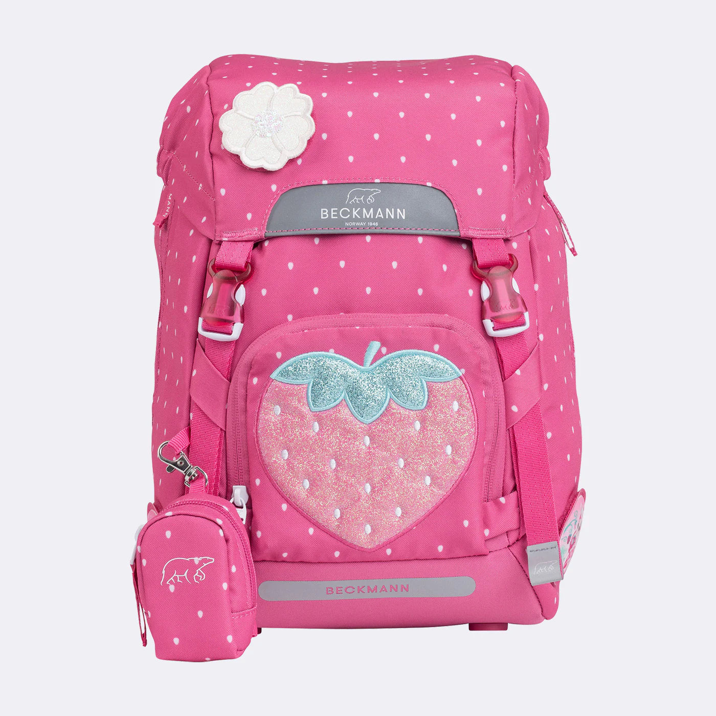 Ghiozdan, rucsac ergonomic Beckmann, set clasic 6 piese, Strawberry