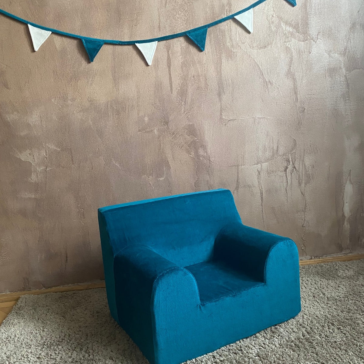 Fotoliu pentru copii Mentă, din catifea - Twindeco