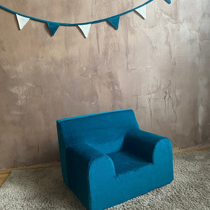 Fotoliu pentru copii Mentă, din catifea - Twindeco