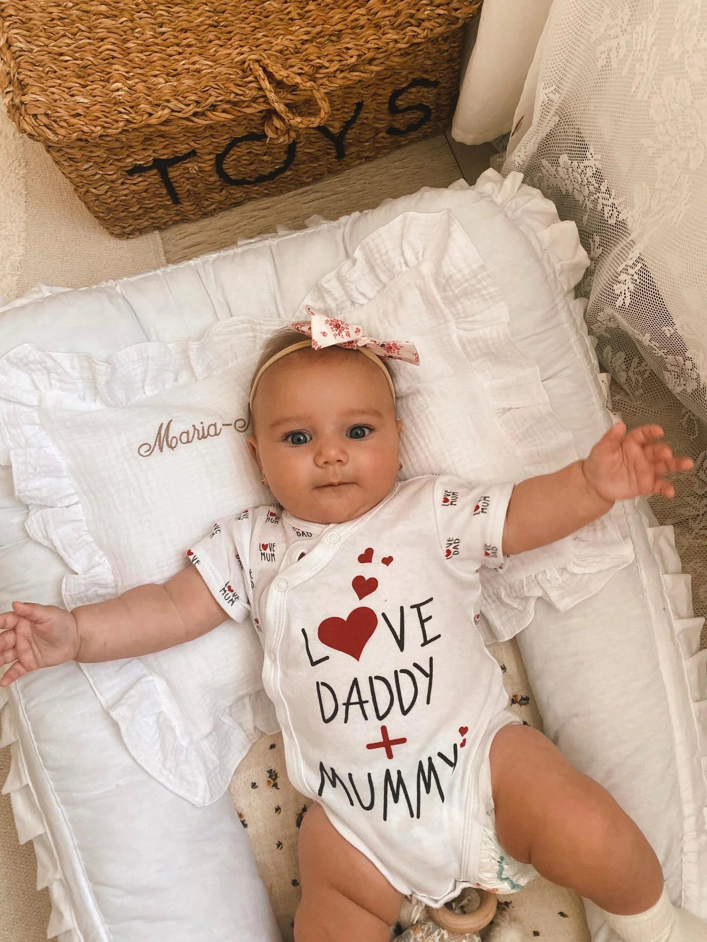 Baby Nest Alb cu Volănașe - Twindeco - White Cotton Flower