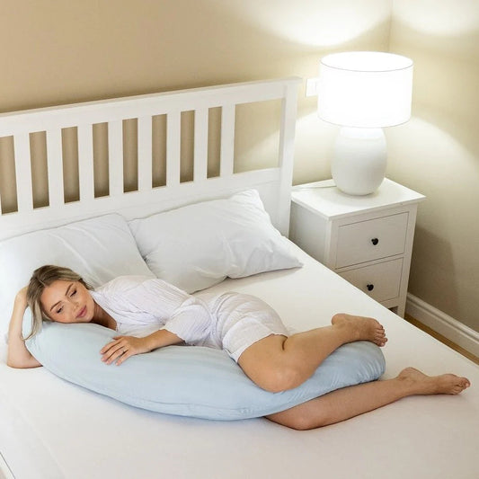 Pernă pentru gravide și alăptare, cu husă detașabilă din bumbac 2 în 1 - Twindeco Grande Albastră