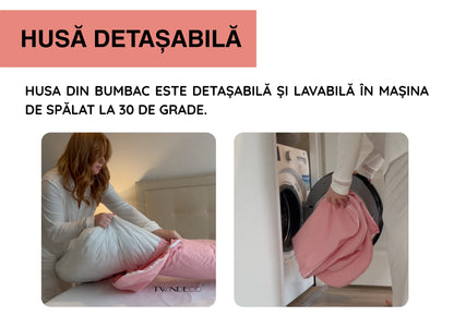 Pernă pentru Gravide  100% bumbac organic 3 în 1 - Twindeco Maxim