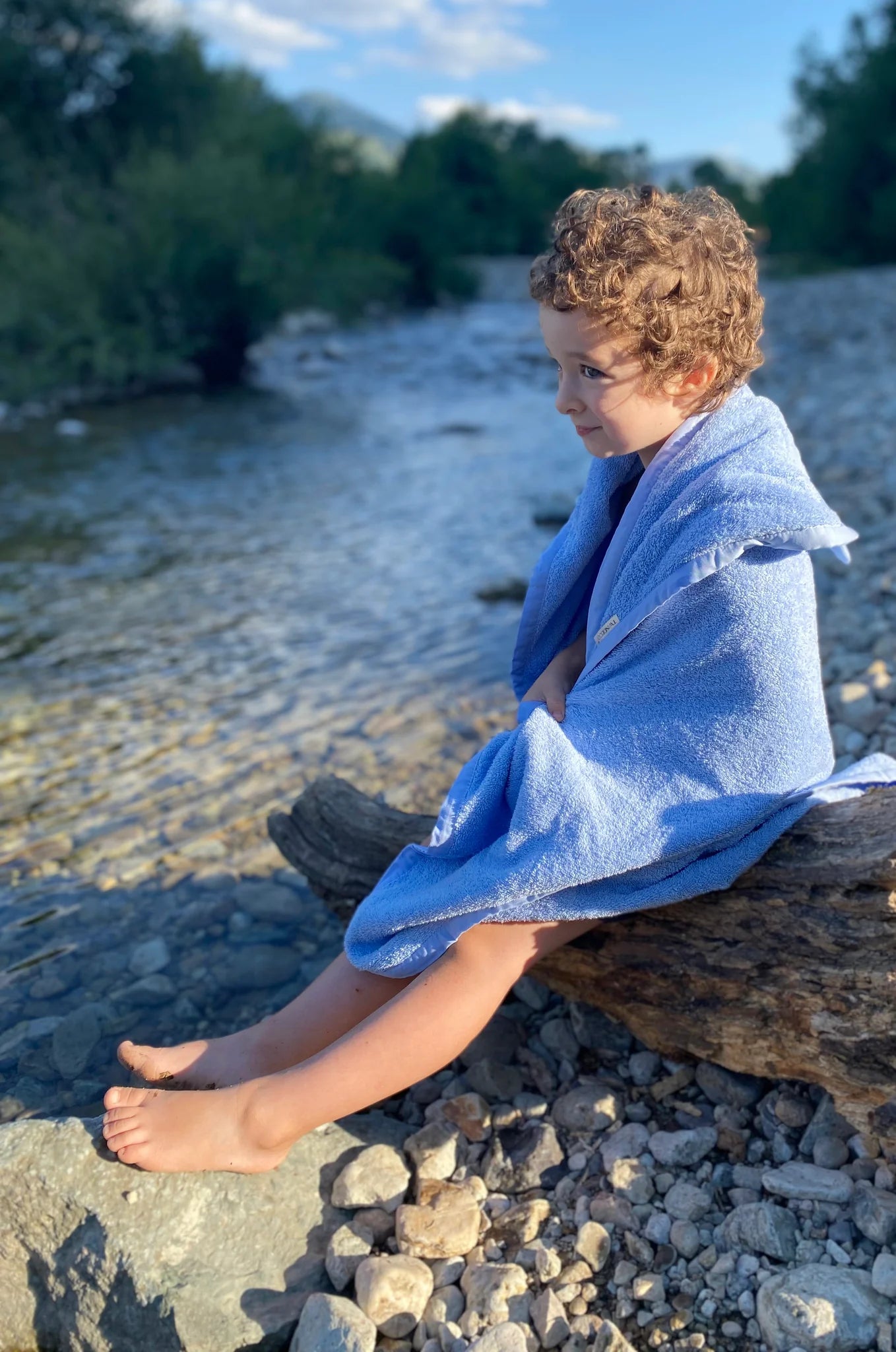 Prosop de baie pentru copii, cu glugă și urechi, crem, 100 x 100 cm - Twindeco - Albastru Blue Skies