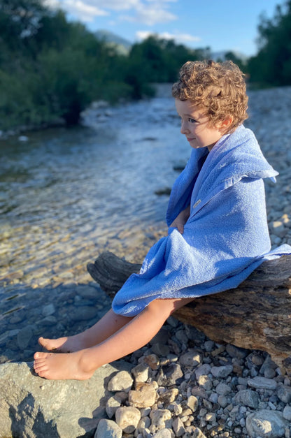 Prosop de baie pentru copii, cu glugă și urechi, crem, 100 x 100 cm - Twindeco - Albastru Blue Skies