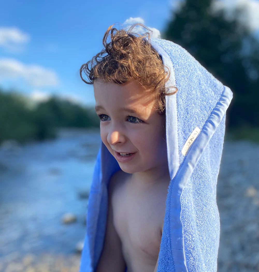 Prosop de baie pentru copii, cu glugă și urechi, crem, 100 x 100 cm - Twindeco - Albastru Blue Skies