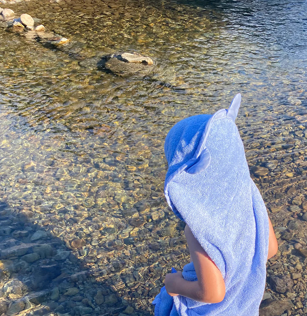 Prosop de baie pentru copii, cu glugă și urechi, crem, 100 x 100 cm - Twindeco - Albastru Blue Skies