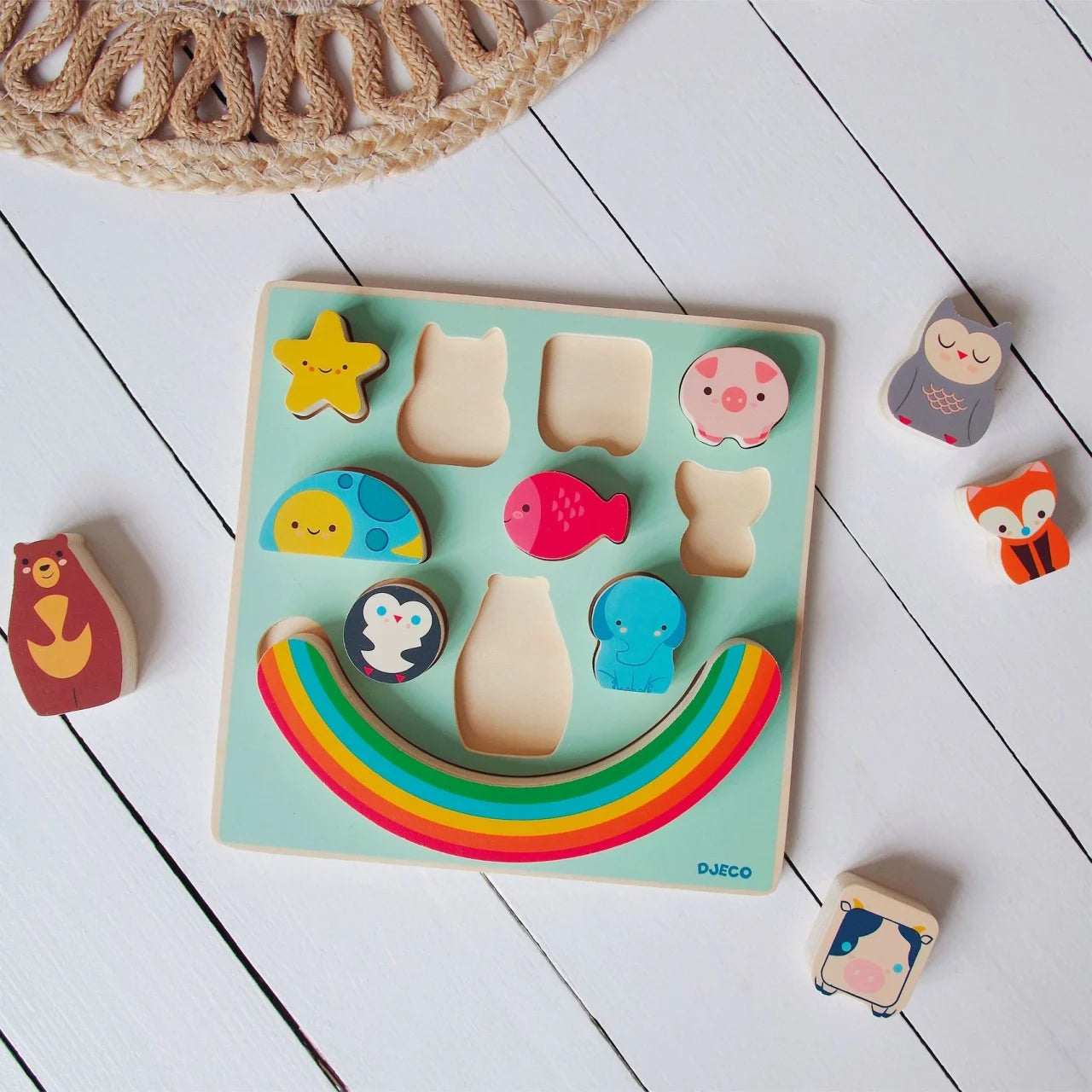 Puzzle și joc de echilibru Curcubeu, Djeco