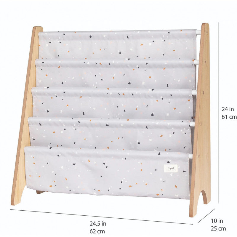 Raft organizator de cărți pentru copii, material reciclat Terrazzo Grey, 3 Sprouts