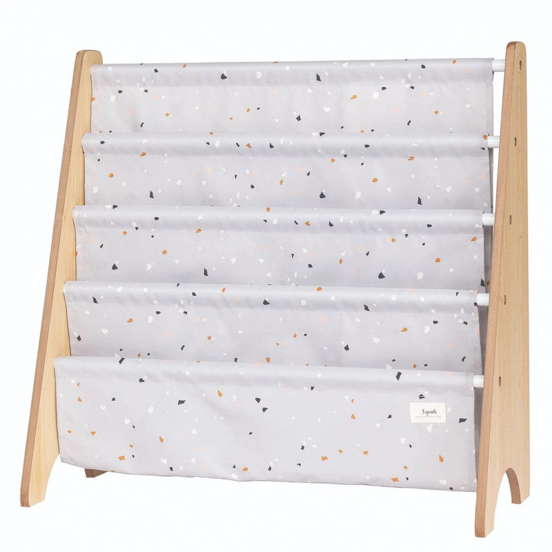 Raft organizator de cărți pentru copii, material reciclat Terrazzo Grey, 3 Sprouts