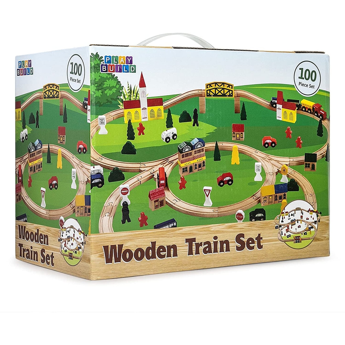 Traseu din lemn pentru trenulețe Playmags PlayBuild 100 piese