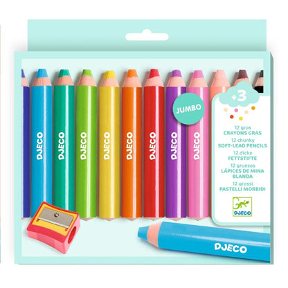 Set 12 creioane colorate cu ascuțitoare, Djeco