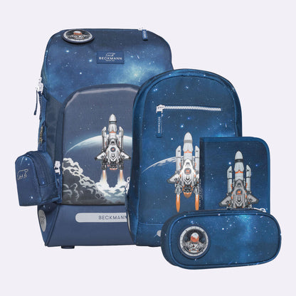 Ghiozdan, rucsac ergonomic cu pernǎ de aer Beckmann, set Active Air FLX 6 piese, Space Mission