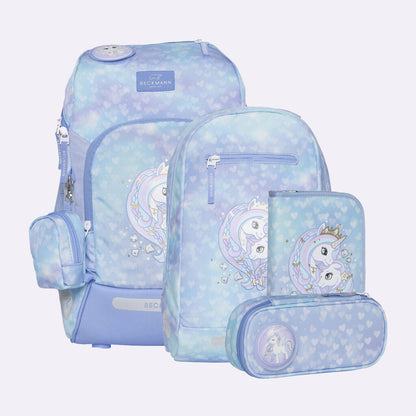 Ghiozdan, rucsac ergonomic cu pernǎ de aer Beckmann, set Active Air FLX 6 piese, Unicorn Princess Ice Blue