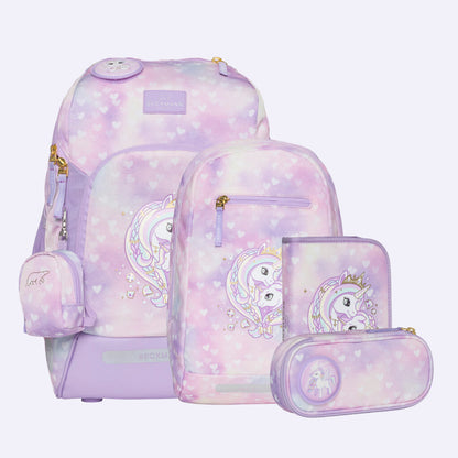 Ghiozdan, rucsac ergonomic cu pernǎ de aer Beckmann, set Active Air FLX 6 piese, Unicorn Princess Purple