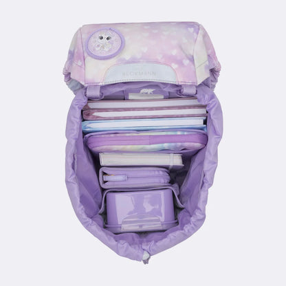 Ghiozdan, rucsac ergonomic cu pernǎ de aer Beckmann, set Active Air FLX 6 piese, Unicorn Princess Purple