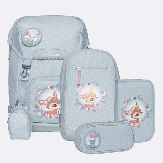 Ghiozdan, rucsac ergonomic Beckmann, set clasic 6 piese, Forest Deer Dusty Mint