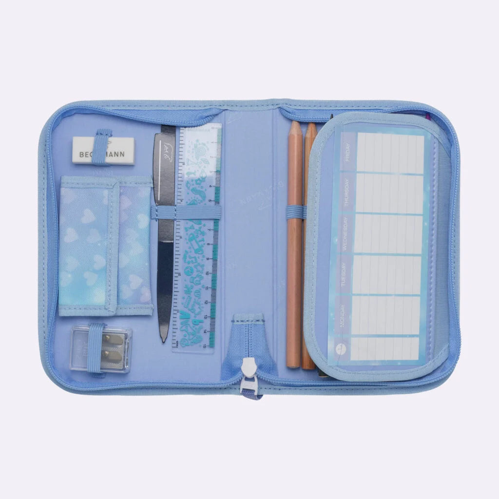 Ghiozdan, rucsac ergonomic cu pernǎ de aer Beckmann, set Active Air FLX 6 piese, Unicorn Princess Ice Blue