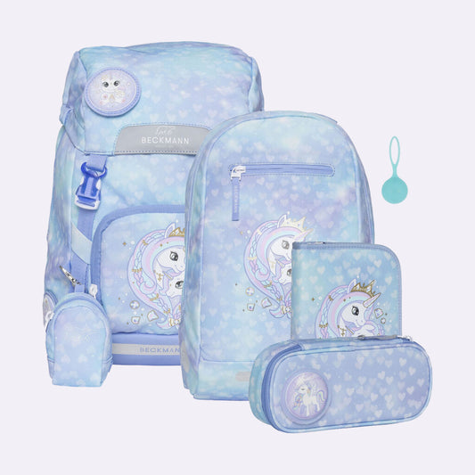 Ghiozdan, rucsac ergonomic Beckmann, set clasic 7 piese, Unicorn Princess Ice Blue