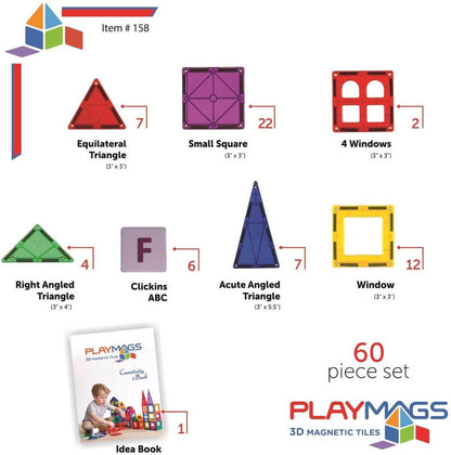 Set Playmags Junior: 32 piese magnetice de construcție + 6 clickins ABC