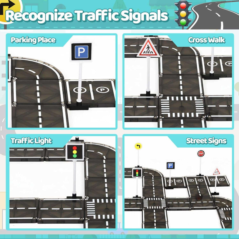 Set Playmags Traseu de drumuri - 50 piese (magnetice de construcție + accesorii)