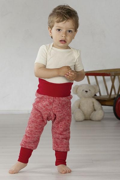 Pantaloni bebe din lana organica tip fleece, rosu - Cosilana