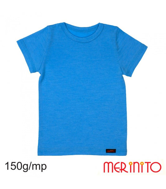 Tricou copii maneca scurta 100% merino 150 g/mp - Azzurro Blue - Merinito
