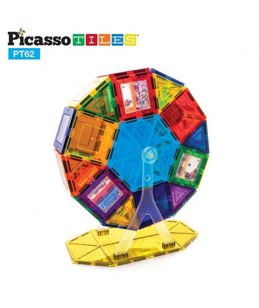 Set PicassoTiles Roata de parc de distractii - 62 Piese magnetice de constructie colorate