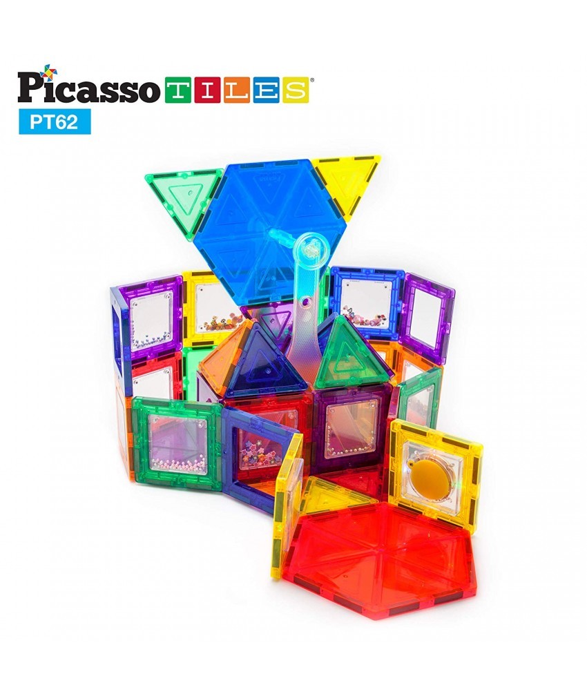Set PicassoTiles Roata de parc de distractii - 62 Piese magnetice de constructie colorate