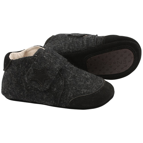 Papuci din lana cu scai En Fant - Felt Slippers Velcro - Dark Grey