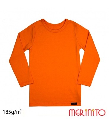 Bluza copii maneca lunga 100% merino 185 g/mp - Tangerine - Merinito