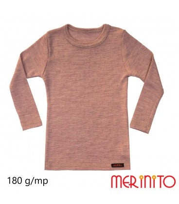 Bluza copii Merinito Rib Pointelle 100% lana merinos - Poudre